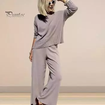 2 шт./комплект женский топ брюки костюм круглый вырез длинный рукав трикотажный однотонный свитшот эластичный пояс брюки повседневная одежда спортивный наряд осень весна S чёрный