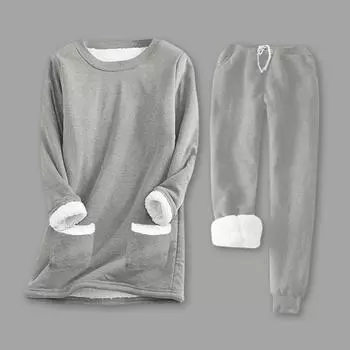 2 шт./комплект женский топ брюки костюм однотонный цвет длинные рукава О-образный вырез S небесно-голубой