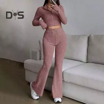 2 шт./комплект женский весенний наряд для поездок на работу топ расклешенные брюки комплект застежка-молния воротник стойка пальто высокая талия спортивный костюм эластичная повседневная одежда M светло-серый