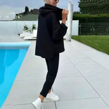 2 шт./комплект женский весна осень топ брюки комплект с капюшоном однотонный длинный рукав толстовка с капюшоном эластичный пояс шаровары спортивный наряд повседневный спортивный костюм XXL абрикосовый