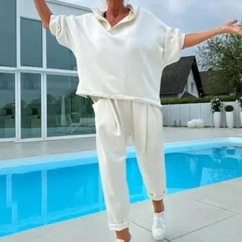 2 шт./комплект женский весна осень топ брюки комплект с капюшоном однотонный длинный рукав толстовка с капюшоном эластичный пояс спортивные штаны спортивный костюм повседневный спортивный костюм S розовый