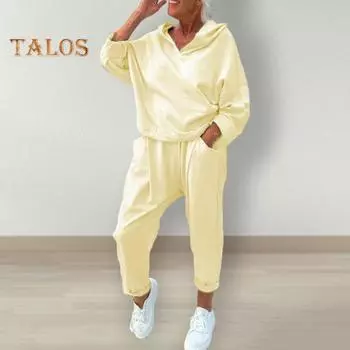 2 шт./комплект женский весна осень топ брюки комплект с капюшоном однотонный длинный рукав толстовка с капюшоном эластичный пояс шаровары спортивный наряд повседневный спортивный костюм XXL чёрный