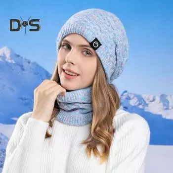 2 шт./комплект женский зимний шарф шапка комплект толстый вязаный теплый нескользящий эластичный ухо защита ветрозащитный шапка зимняя на открытом воздухе для велоспорта катания на лыжах утеплитель для шеи серый