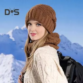 2 шт./комплект женский зимний шарф шапка комплект толстый трикотажный ветрозащитный сохраняющий тепло защита ушей эластичная мешковатая шапка для улицы школа езда на работу шапка утеплитель для шеи