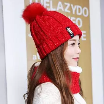 2 шт./комплект женский зимний шарф шапка комплект толстый вязаный теплый нескользящий эластичный ветрозащитный ухо защищающий помпон шапка зимний уличный утеплитель для шеи шапка комплект розовый