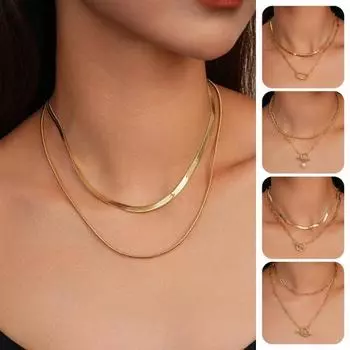 2 шт./комплект, женское ожерелье, цепочка из змеиной кости, ажурная двухслойная, женская, для свиданий, повседневной одежды, банкета, работы, вечеринки, украшения для шеи, праздничный подарок C