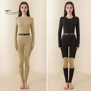 2 шт./комплект, женское зимнее термобелье с круглым вырезом и длинным рукавом, теплое, толстое, плюшевое, с защитой колена, сохраняющее тепло, эластичное, женская пижама, спортивный комплект M фиолетовый