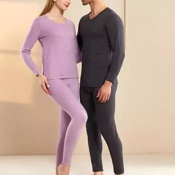 2 шт./комплект зимнее мужское термобелье комплект с круглым вырезом и длинным рукавом теплое плотное высокоэластичное облегающее открытое ластовица мужская пижама комплект спортивный костюм верх L чёрный