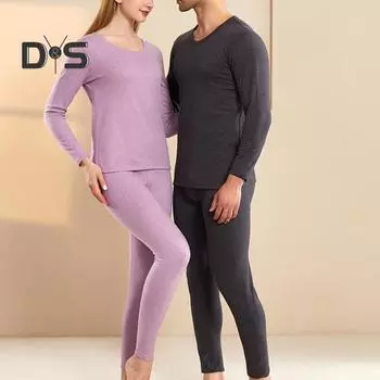 2 шт./комплект зимнее мужское термобелье комплект с круглым вырезом и длинным рукавом теплое плотное высокоэластичное облегающее мужское пижамное белье с открытым шаговым швом спортивный костюм L чёрный