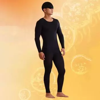 2 шт./комплект зимнее мужское термобелье комплект круглый вырез бесшовный длинный рукав теплый XL верблюд