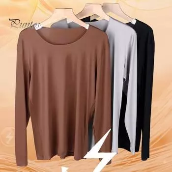 2 шт./комплект зимнее мужское термобелье комплект круглой горловины бесшовный длинный рукав теплый тонкий облегающий высокоэластичный пижамный комплект для холодной погоды домашняя одежда L серый