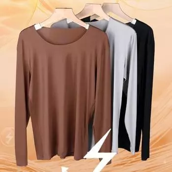 2 шт./комплект зимнее мужское термобелье комплект круглой горловины бесшовный длинный рукав теплый тонкий облегающий высокоэластичный пижамный комплект для холодной погоды домашняя одежда L чёрный