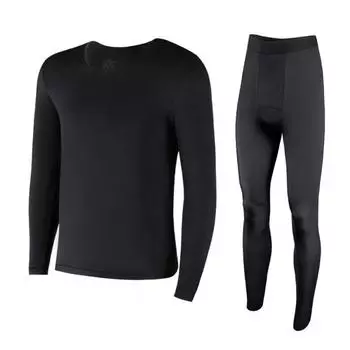 2 шт./комплект зимнее мужское термобелье комплект с круглым вырезом бесшовный длинный рукав теплый тонкий облегающий высокоэластичный пижамный комплект для холодной погоды домашняя одежда для сна L чёрный