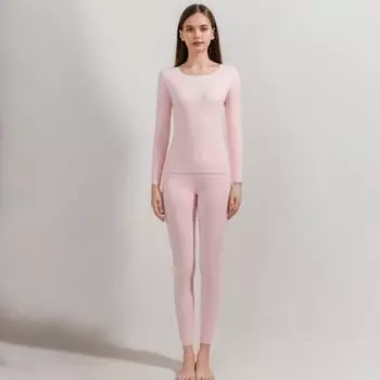 2 шт./комплект зимнее женское термобелье комплект с круглым вырезом бесшовный длинный рукав теплый толстый двухсторонний плюшевый облегающий эластичный женский пижама для холодной погоды M