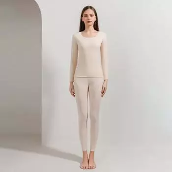 2 шт./комплект зимнее женское термобелье комплект с круглым вырезом бесшовный длинный рукав теплый толстый двухсторонний плюшевый облегающий эластичный женский пижама для холодной погоды M