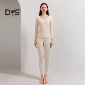 2 шт./комплект зимнее женское термобелье комплект с круглым вырезом бесшовный длинный рукав теплый толстый двухсторонний плюшевый облегающий эластичный женский пижама для холодной погоды M фиолетовый