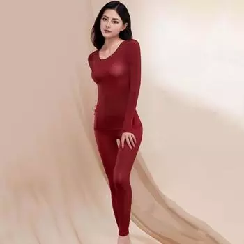 2 шт./комплект зимнее женское термобелье комплект круглой горловины бесшовный длинный рукав теплый тонкий облегающий высокоэластичный пижамный комплект для холодной погоды домашняя одежда XL