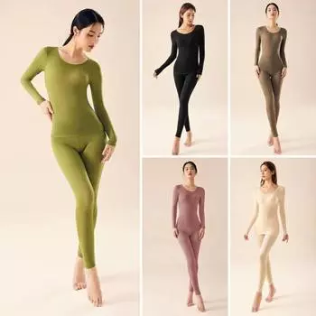 2 шт./комплект зимний унисекс термобелье комплект круглый вырез бесшовный длинный рукав L чёрный