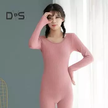 2 шт./комплект, зимний женский термобелье, бесшовный, с круглым вырезом и длинным рукавом, теплый, облегающий, высокоэластичный, для холодной погоды, пижамный комплект, домашняя одежда серый