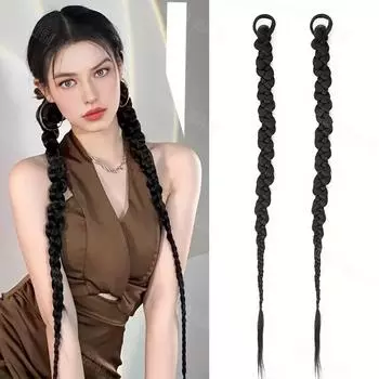 2 шт., конский хвост с эластичными резинками для волос, синтетические длинные плетеные хвостики, наращивание волос, элегантные для женщин, аксессуары для волос для повседневного использования 60cm