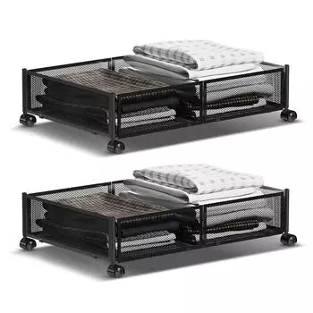 2 шт. контейнер для хранения под кроватью с колесами многофункциональный для дома и общежития игрушки одежда книги обувь 1 pack чёрный