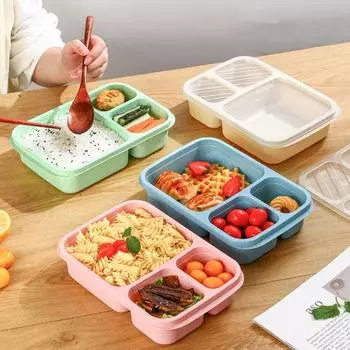 2 шт. контейнеры для ланч-боксов Bento для взрослых и детей, многоразовые коробки для закусок с 3 бежевый