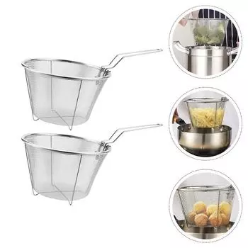 2 шт. корзина для жарки индейки из нержавеющей стали Dad Scampi Frying, картофель фри, глубокие картофельные чипсы, корзины серебряный