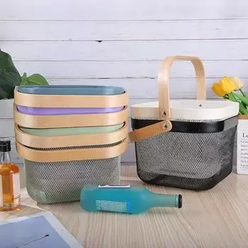 2 шт. корзины с ручкой, полый дренаж, большая несущая способность, большая вместимость, корзина для пикника, кемпинга, контейнер для хранения продуктов, овощи, фрукты