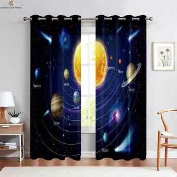 2 шт. Космическое звездное небо 3D-печатные шторы спальня гостиная кабинет атмосфера украшения шторы украшение дома W50xH130(CM)x2PCS&Grommet Top