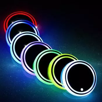 2 шт. коврик для чашки, светодиодный цветной светильник, противоскользящий люминесцентный светодиодный автомобильный коврик для автомобиля