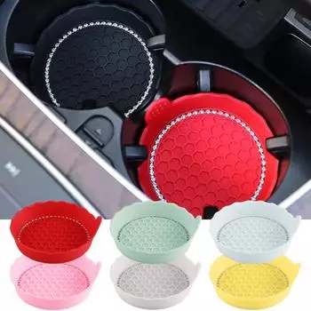 2 шт. коврик для чашки термостойкий ударопрочный легко устанавливается универсальный нескользящий подстаканник со стразами для салона автомобиля красный