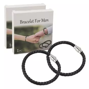 2 шт. кожаный плетеный браслет с серебряной металлической застежкой стильный браслет для женщин мужчин черный подарок