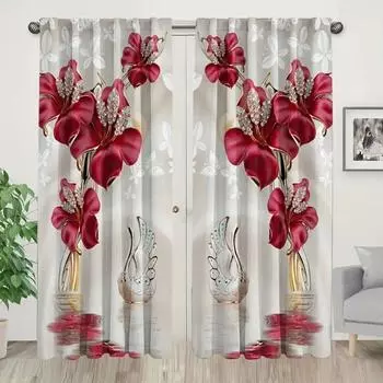 2 шт. Красивые цветы напечатаны затемненные карнизы для штор карманные шторы для спальни и гостиной домашний декор 50W160H(CM)x2Panel&Hook