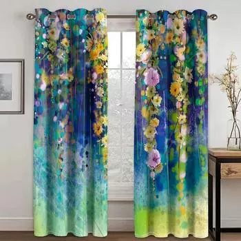 2 шт. Красивые шторы с принтом в виде цветка и бабочки, люверсы, верхний крючок, занавески для ресторанов, гостиных, спален, офисов, комнат 2x50W100H(CM)&Grommet Top