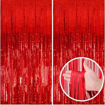 2 шт. Красная лента для вечеринки, рождественское украшение, фольга, кисточка, фон для карнавала, день рождения и Новый год, украшения, принадлежности красный