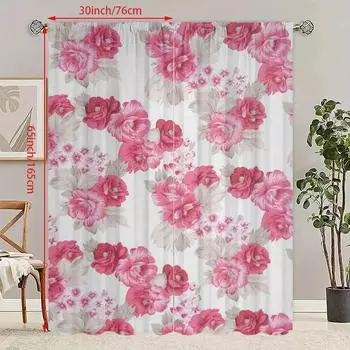 2 шт. - Красная роза - HD Printed curtain - Материал полиэстер - подходит для спальни, гостиной, кабинета (настраиваемый) 23Wx59L(60x150CM)x2