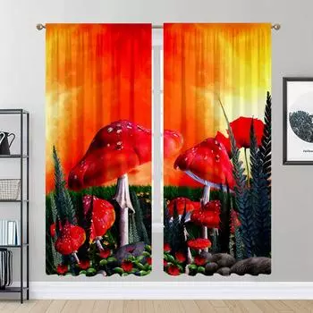 2 шт. Красный гриб, Кабинет Кухня Гостиная Комната Общежития Карманные верхние оконные шторы, Спальня W30H65inchW75H166cm