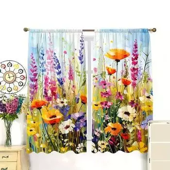 2 шт., красочная картина маслом с изображением весеннего и летнего пейзажа, крепление для карниза для штор, цифровая печать на полиэстеровых шторах 2x50W130H(CM)40x51in&Hook