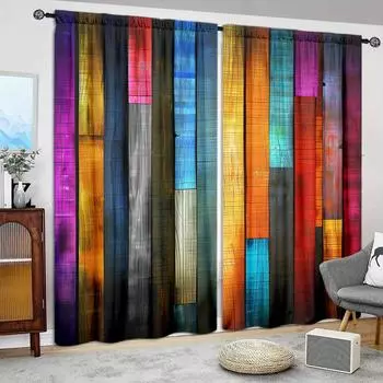 2 шт. Красочные деревянные панели для сращивания с принтом занавески для домашнего декора - Карманные оконные шторы для спальни, офиса, кухни 52.5cmX116cm X 2pcs