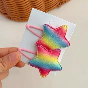 2 шт. Красочные заколки для волос в виде пятиконечной звезды с золотой пудрой для девочек, Детские головные уборы, Милые заколки для волос, Зажимы для волос, Аксессуары для волос