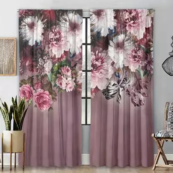 2 шт. Красочный цветочный пейзаж весенний принт карниз для штор карманное крепление, цифровые печатные шторы для гостиной кухни спальни 2x60Wx50H(CM)&Rod Pocket