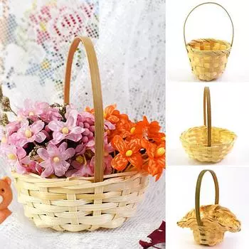 2 шт., креативное украшение, цветочная корзина в пасторальном стиле, бамбуковая тканая корзина для хранения с ручкой, ручная работа, сделай сам 2pcs