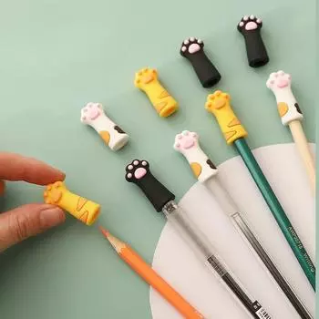 2 шт., креативный милый мультяшный кошачий лап, силиконовый колпачок для ручки, наконечник для карандаша, наконечник шариковой ручки, небьющаяся защита, Kawaii, канцелярский декор чёрный