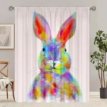 2 шт. - Кролик - занавеска с принтом - Материал полиэстер - подходит для спальни, гостиной, кабинета, частной занавески 30inchx65inchx2Pcs