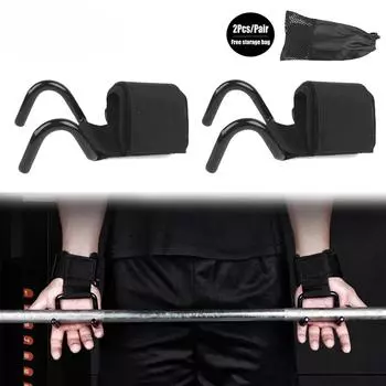 2 шт., крючки для поднятия тяжестей с бинтами на запястьях, ремешок на запястье для тренажерного зала, фитнес-крючок, весовой ремень, подтягивающие перчатки для силового подъема чёрный