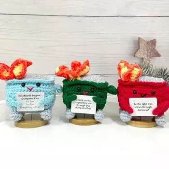 2 шт. крючком мусорный контейнер с пламенем и основанием позитивная открытка эмоциональная поддержка ручная вязка розовый/синий