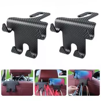 2 шт., крючок для автомобильного подголовника, держатель для телефона, узор из углеродного волокна, сверхмощный многофункциональный автокресло, вешалка-органайзер, аксессуары для салона автомобиля чёрный