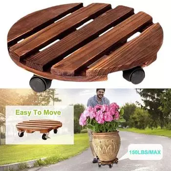 2 шт. круглая деревянная подставка для растений с колесами, прочная несущая способность, сборка не требуется, вращающиеся на 360 градусов подносы для цветочных горшков 35*35cm