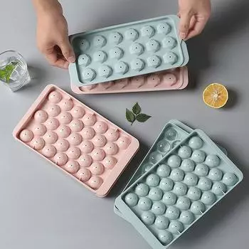 2 шт. круглый лоток для кубиков льда с крышкой, пластиковая сферическая форма для льда, DIY форма для изготовления ледяных шаров, кухонные инструменты Blue-2Pcs