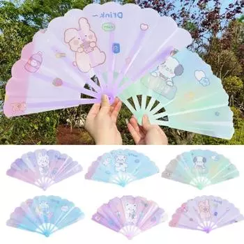 2 шт., крутой вентилятор с ручным заводом и рисунком из мультфильма, студенческий детский летний портативный складной вентилятор тонкой работы, подарок на день рождения A
